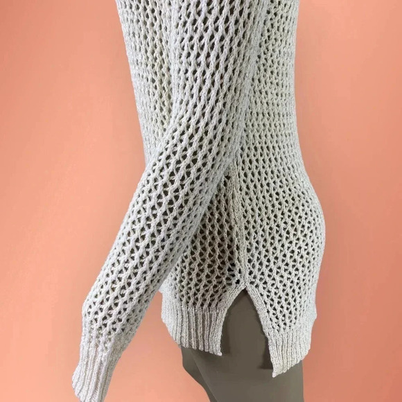 W118 by Walter Baker Cream Open Knit Pullover Sweater Women Size S Gold Thread - Picture 8 of 16